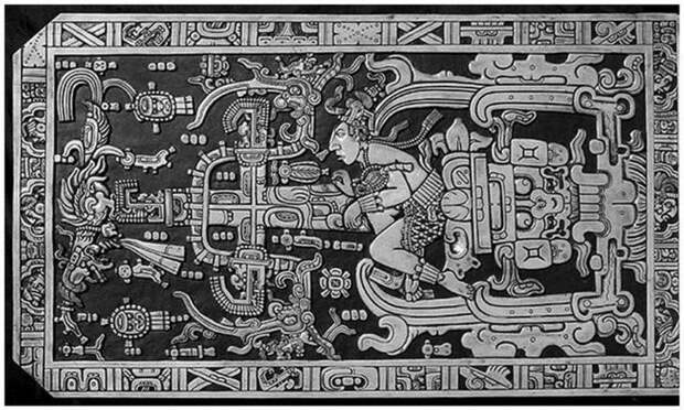 Крышка саркофага племени Майя. Ученые утверждают, что цивилизация майя знала и общалась с внеземными цивилизациями археология, загадки, нло, предки, рисунки, тайны, ученые, фрески