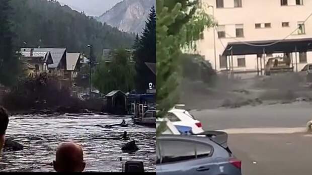 Поток грязной воды выхлестнулся на улицы Бардонеккьи в Итальянских Альпах (Турин, север Италии; 30 июня)