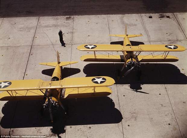 Navy N2S primary land planes on the military base that was put into operation in 1941, during World War II