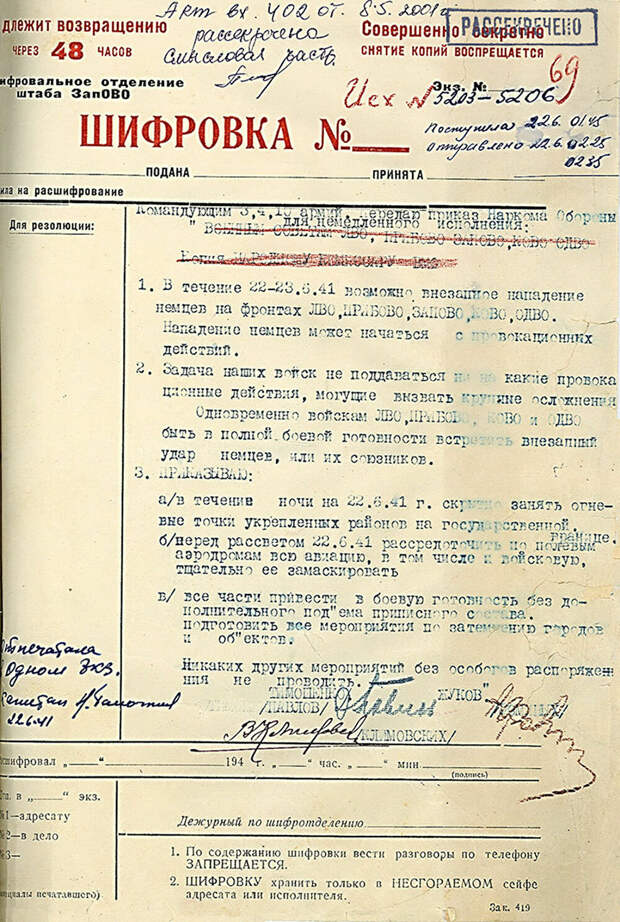 Первые дни ВОВ: рассекреченные документы из архива Министерства Обороны