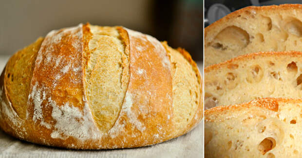 Домашний хлеб без замеса: рецепт прост как раз, два, три! Пышный, душистый, с хрустящей корочкой...