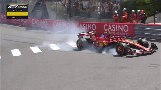 Гран-при Монако остановлен красными флагами на первом круге после двух аварий – с участием Переса и Сайнса