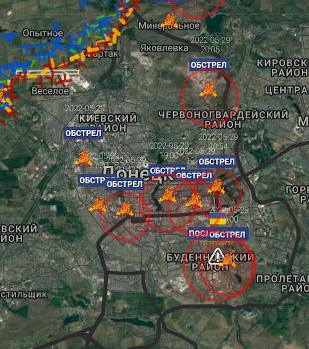 Карта обстрелов Донецка Карта обстрелов Донецка