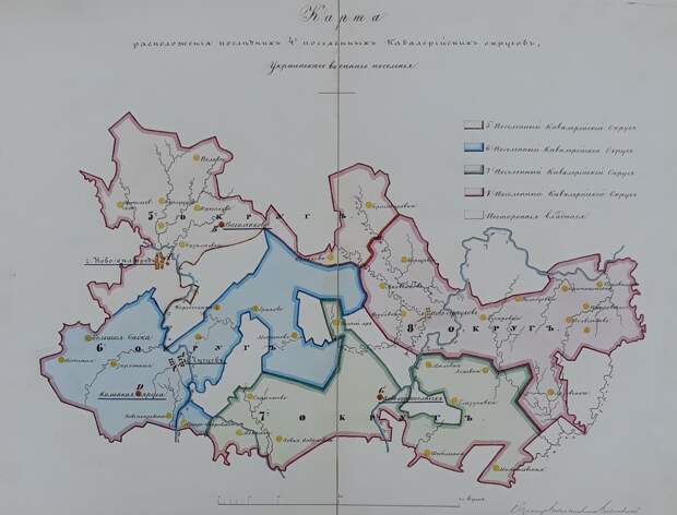 Расположение последних 4-х поселённых кавалерийских округов Украинского военного поселения