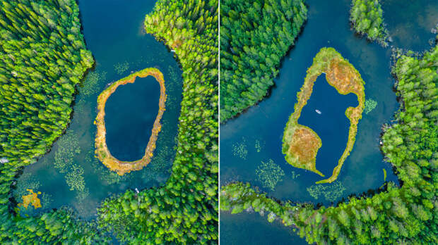 Эти озера Соловецких островов буквально находятся внутри другого озера