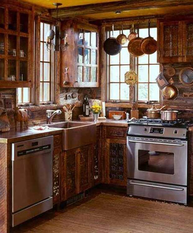 интерьер деревянного дома фото интерьера кухни