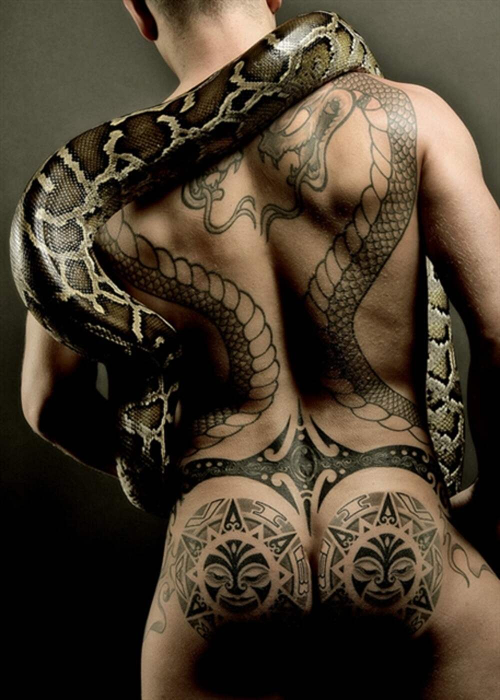 Тату змеи на спине мужские