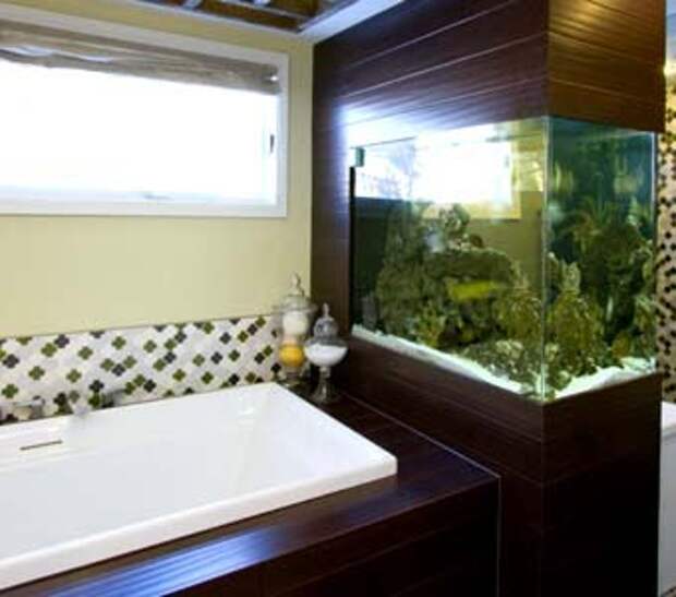 большой аквариум в ванной комнате