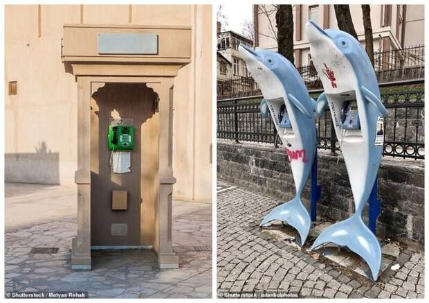 Телефонная будка в историческом районе Дубая (ОАЭ). Справа - таксофоны в виде дельфинов в Стамбуле (Турция) бывает и такое, городские пейзажи, необычные вещи, общественные места, проекты, телефонная будка, телефонные будки, урбанистика
