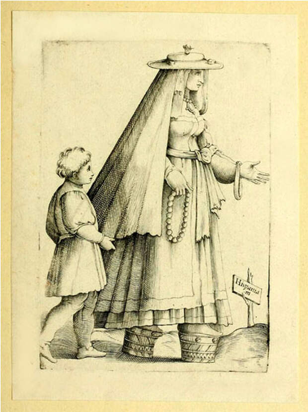 Женская шляпа на гравюре XVI века, Италия