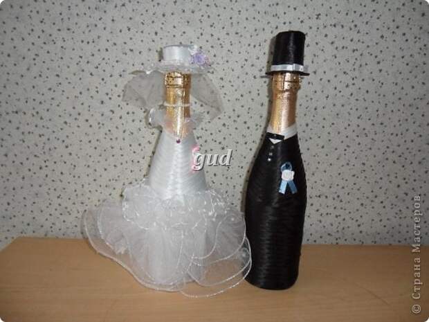 Декор предметов Мастер-класс Свадьба Аппликация Свадебные бутылочки и МК Ленты фото 27
