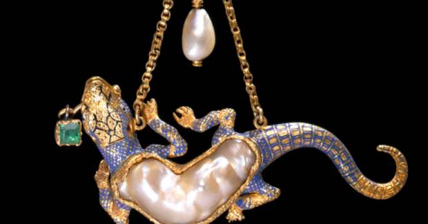 Подвеска в виде саламандры. Эмалированное золото с жемчугом и изумрудом, Западная Европа, конец XVI века