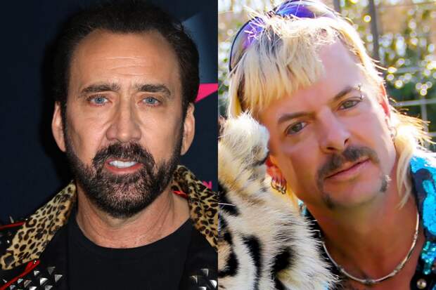 Nicolas Cage, Joe Exotic | Photo Credits: JC Olivera/Getty Images and Netflix