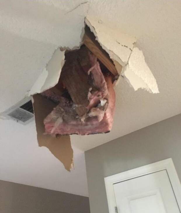 потолок обвалился