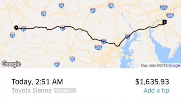 Пьяный американец проехал на $1600 в Uber, но его счёт оплатят в знак благодарности Пьяный американец проехал на $1600 в Uber, но его счёт оплатят в знак благодарности