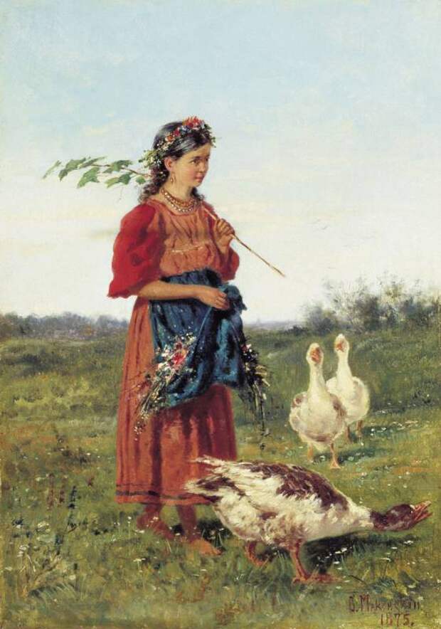 Маковский Владимир  - Девочка с гусями. 1875
