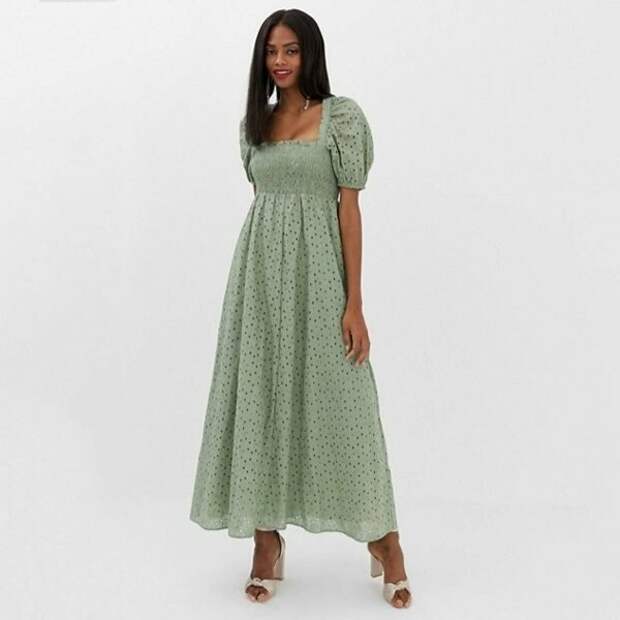 ASOS Shirred Bustier Maxi Dress With Puff Sleeves