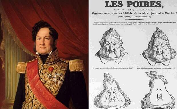 Король Франции Луи-Филипп Орлеанский и карикатура с его изображением.