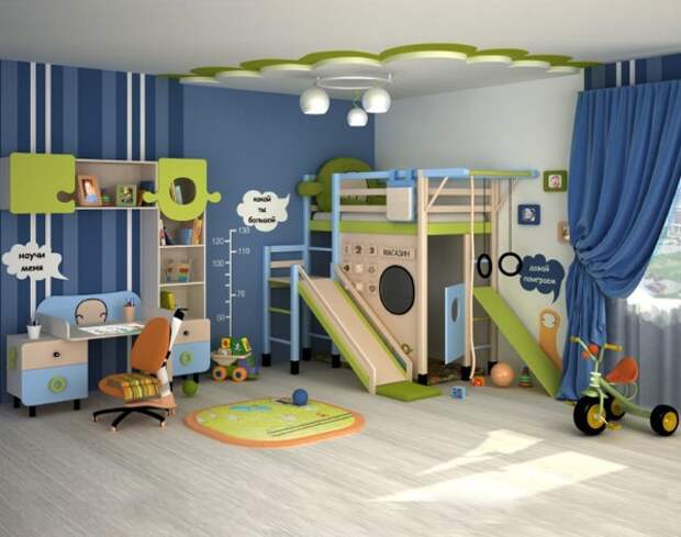 симпатичный интерьер детской спальни для мальчика