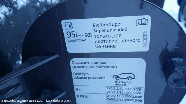 Информационная табличка о том, какой бензин можно использоваться для заправки автомобиля. Автор фотографии kua1102
