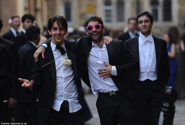 Lavish affair: Guests were treated to a five-course meal served in Trinity Great Hall, then students could tuck in to oysters, a hog roast and a chocolate fountain, while drinks were served from a floating punt on the river