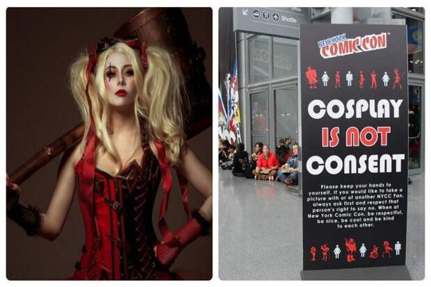 Таким образом, организаторы привлекают внимание к этой проблеме, реализуя политику борьбы с домогательствами. На Comic Con в Нью-Йорке посетители могут увидеть большой знак с надписью "Косплей — это не значит согласие". И что ко всем следует относиться с уважением.