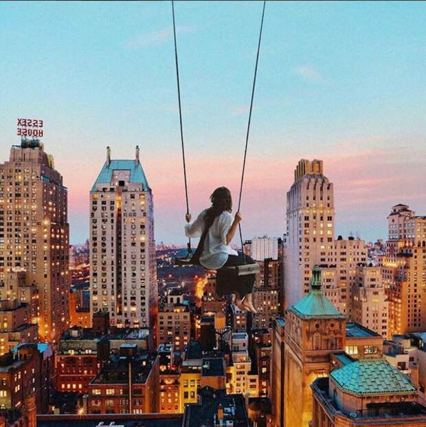 Когда я буду жить в Нью-Йорке, я сделаю себе качели прямо на крыше здания.  Автор: Robert Jahns.