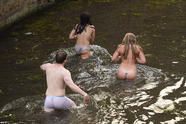 The decadent bash came to a raucous end as male and female partygoers alike stripped off to go for a swim