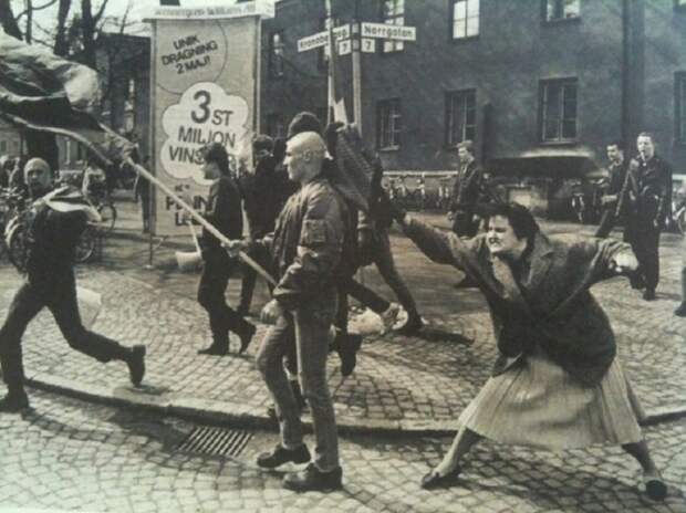 Шведка в одиночку выступила против марша неонацистов, 1985 год.
