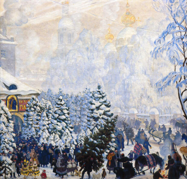 Б.М. Кустодиев. Елочный торг. Б.М. Кустодиев. Елочный торг.