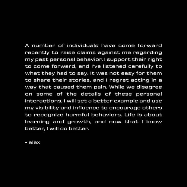 Заявление Александра Вэнга в его профиле в Instagram