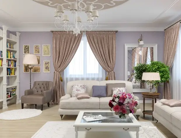 Бежевый и фиолетовый в интерьере