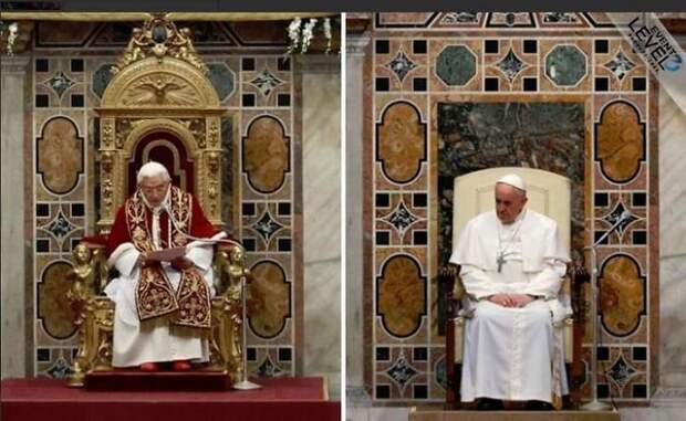 Side By Side Comparison Of The Papal Thrones For Benedict Xvi And Francis