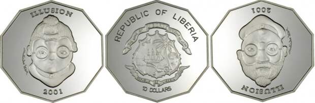 Монеты-иллюзии из Либерии./Фото: news.coin.su