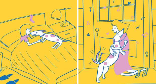 Жизнь хозяйки собаки в 10 очаровательных иллюстрациях животные, иллюстрации, собаки