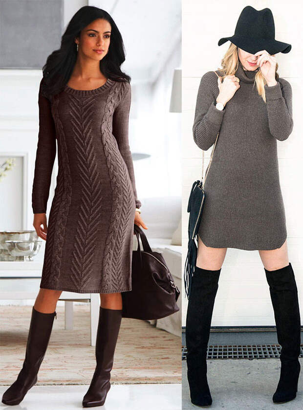 Вязаное платье-свитер – когда и с чем носить
