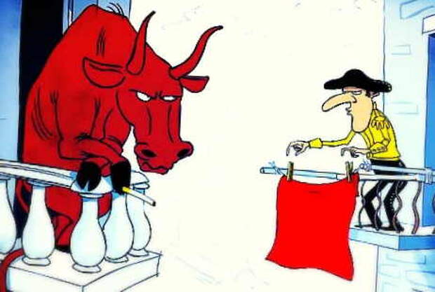 То, что быки не любят красный цвет – миф. Они спокойно относятся к этому оттенку. Их раздражает колыхание ткани