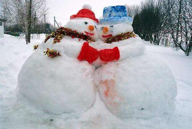 Снеговики в новогоднем декоре сада