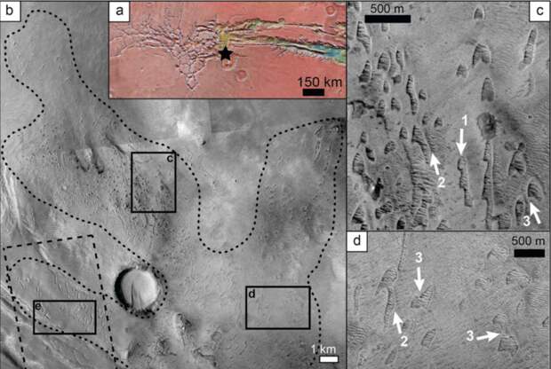 Ghost dunes at Noctis Labyrinthus. Boxes B and C show close-ups.