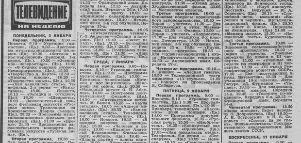 Что смотрели на советском телевидении в обычный воскресный день 1976 года