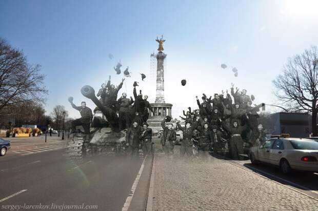 48. Берлин 1945-2010 Советские танкисты у площади Большой звезды - Grosser Stern platz. Связь времен, берлин, история, фото