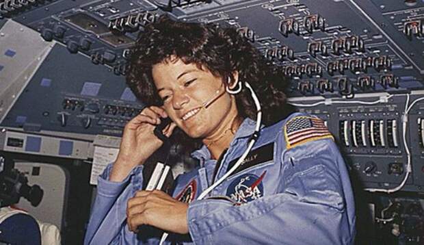 This NASA file photo dated June 1983 shows America's first woman astronaut Sally Ride, as she communicates with ground controllers from the flight deck during the six-day space mission of the Challenger