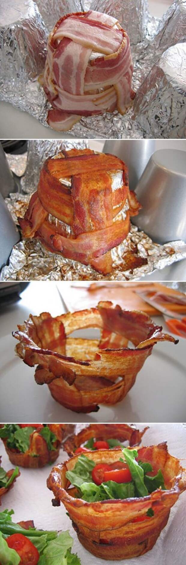 Bacon Cups for salad or mashed potatoes... Yum  great for the holidays!.: 