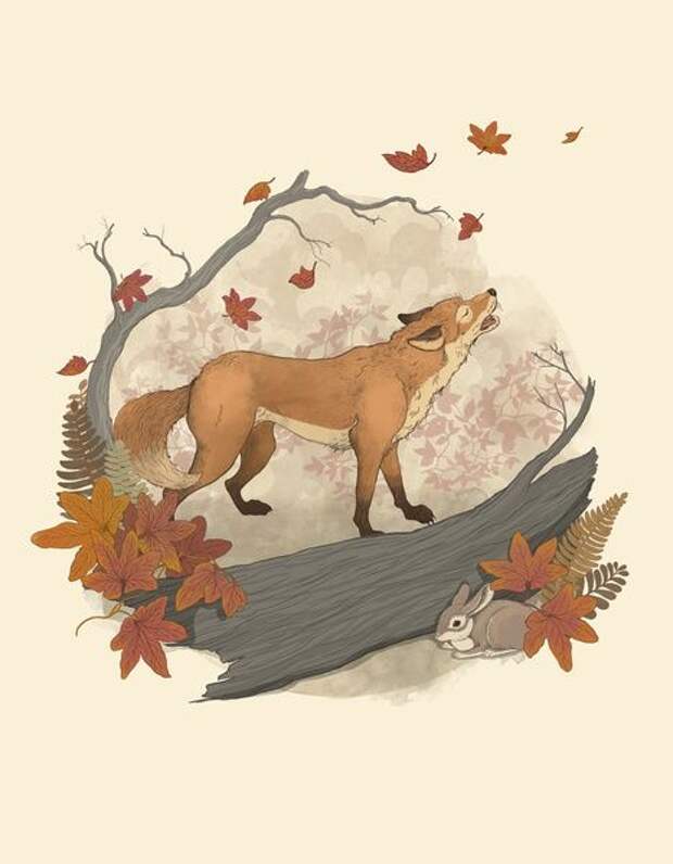 Fox and rabbit Art Print - website with a variety of prints from different artists.