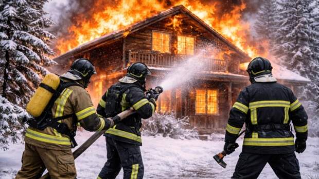 Пожар в частном доме / Пожар / Пожарные / Спасатели / Изображение сгенерировано ИИ ChatGPT / amic.ru