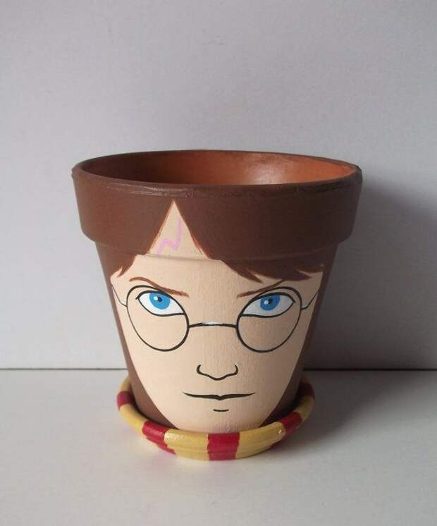 Harry Potter Painted Flower Pot Gift Set by GingerPots on Etsy, $20.00