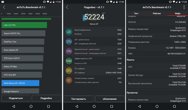 Nexus 6P - результаты в бенчмарке AnTuTu