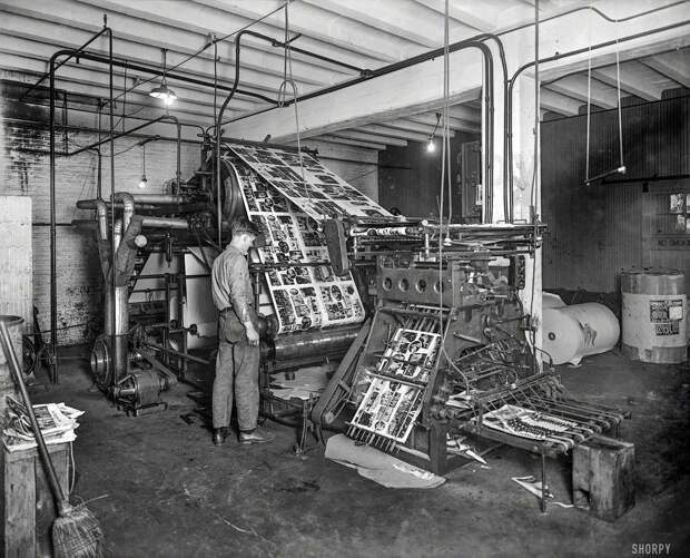 Печатный станок в процессе работы (1926 год) авто, олдтаймер, ретро фотографии, старинные автомобили