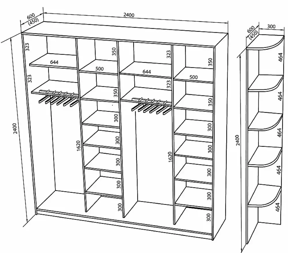 Шкаф купе 2400х2400х600 схема