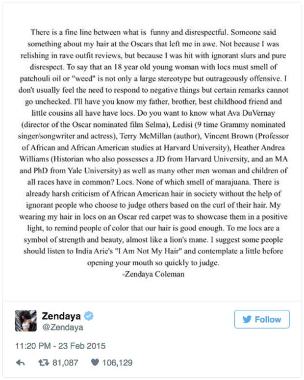 Seriously, this girl has more wisdom than most of the world's politicians. Like when E!'s Fashion Police made a joke about her hair at the Oscars: